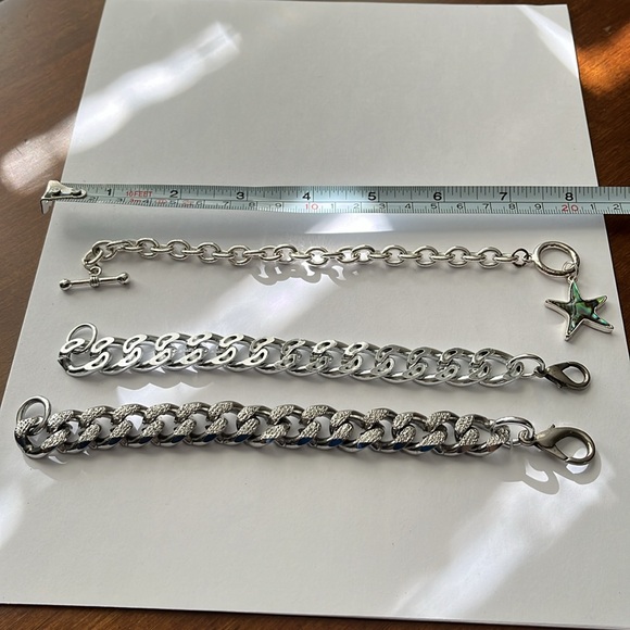 Vintage lot of 3 Silvertone 7” Bracelets - one with abalone starfish - Picture 3 of 12